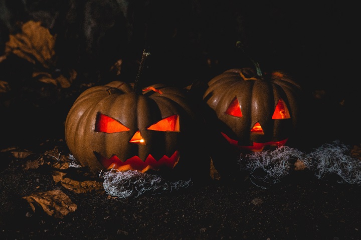 'Two Jack O'lantern Lamps' from public domain site Pexels